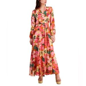 Taylor Pink Floral Maxi Dress with Long Sleeves